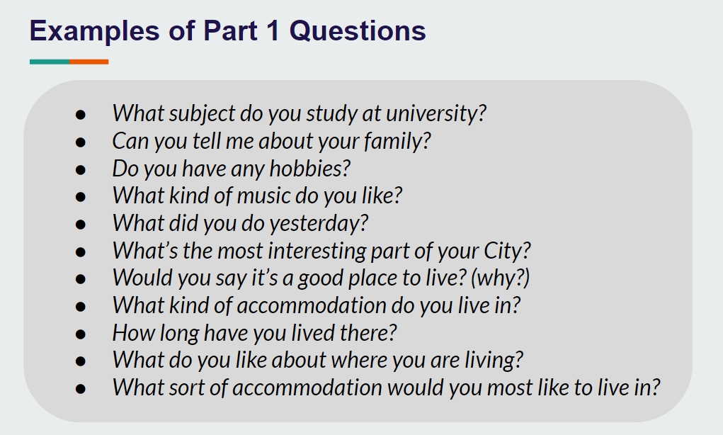 IELTS part 1 speaking test sample questions