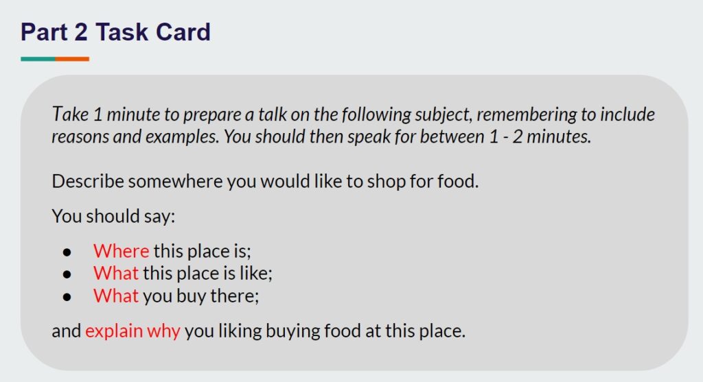 IELTS part 2 speaking task card example